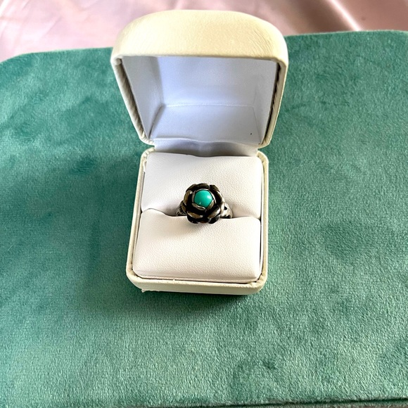 Jewelry - Vintage 1970’s Sterling Silver Turquoise rose ring Stamped